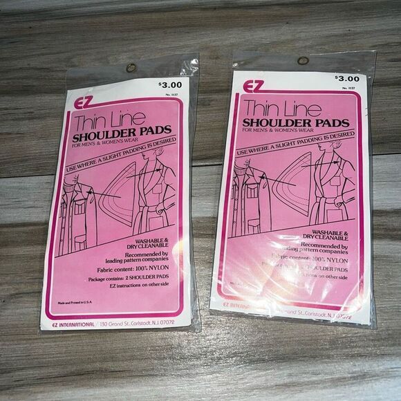 VTG EZ Thin Line Shoulder Pads 2 Set Washable & Dry Clean USA Made New Old Stock - Picture 1 of 6